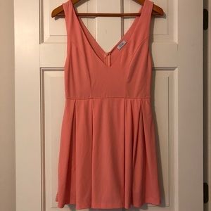 TOBI deep v skater dress - blush